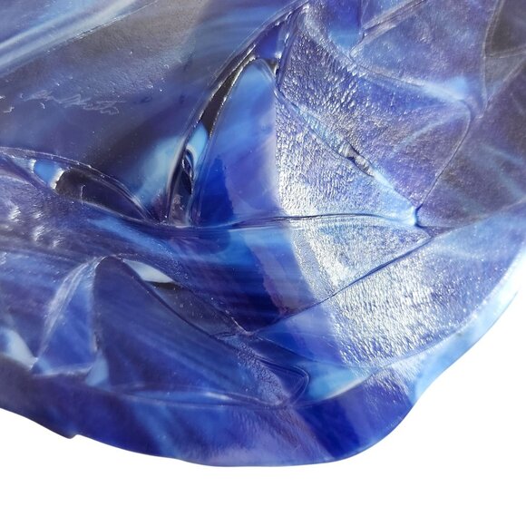 Vintage Handcrafted Blue Glass Bowl With Unique Layer Design - Picture 3 of 3